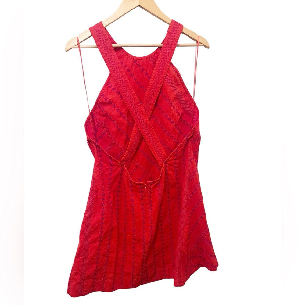 Free People‎ Juni Strawberry Spritz Embroidered Backless Halter Mini Dress Large - Picture 2 of 7